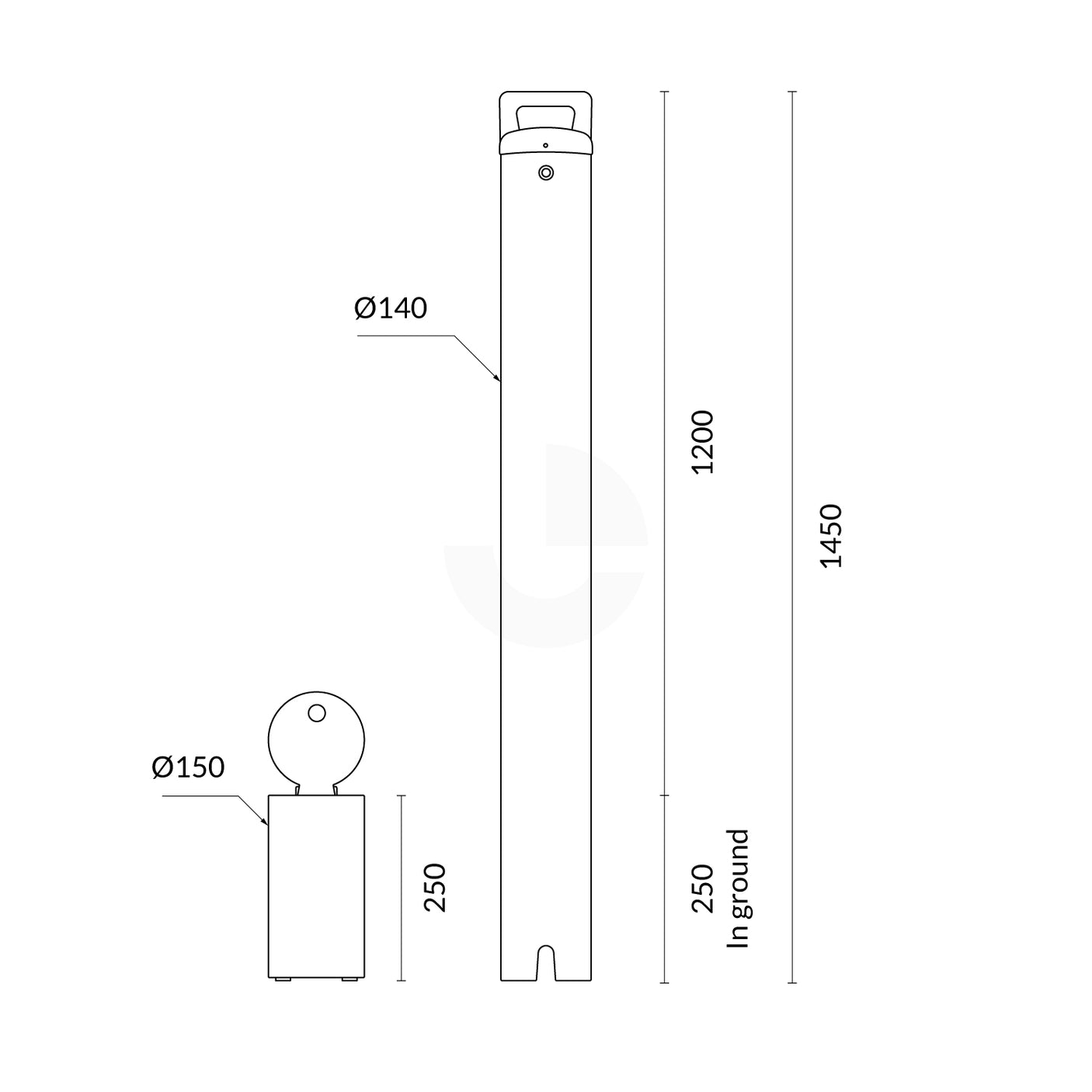 Bollard Removable KeyLock 140mm In Ground - Galvanised