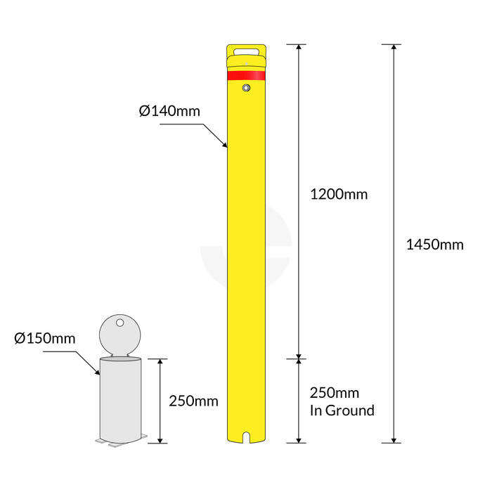 Bollard Removable KeyLock 140mm In Ground - Yellow