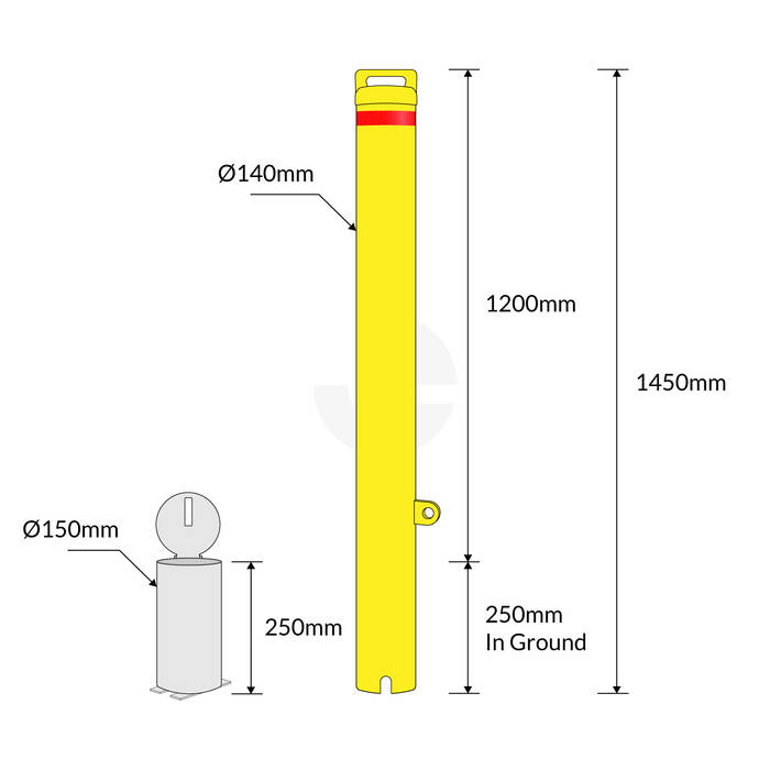 Bollard Removable Padlock 140mm In Ground - Yellow