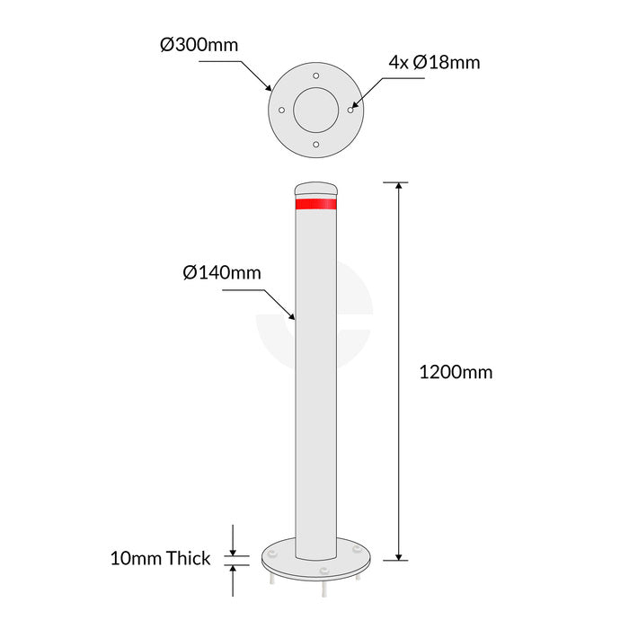 Surface Mounted Bollard 140mm Hot Dipped Galvanised