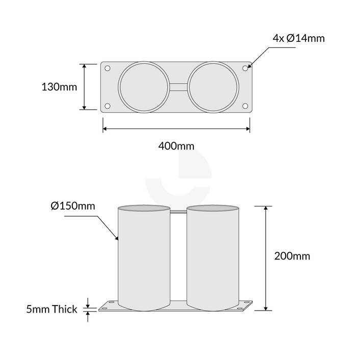 Bollard Double Base Only 140mm Surface Mounted Removable - Galvanised
