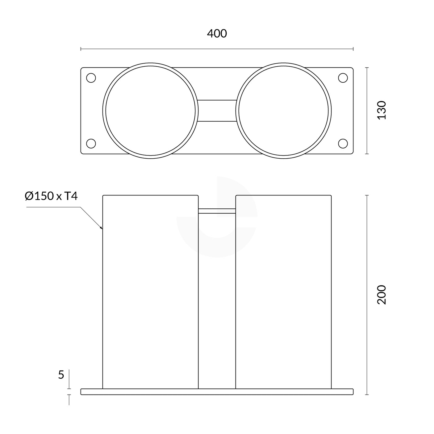 Bollard Double Base Only 140mm Surface Mounted Removable - Galvanised