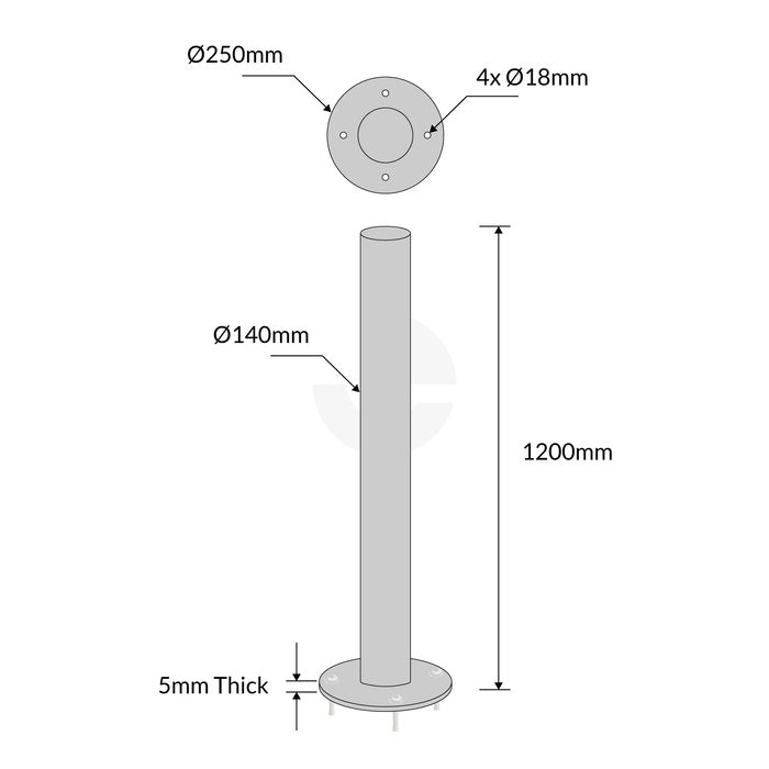 Surface Mounted Bollard 140mm x 1200mm Stainless Steel