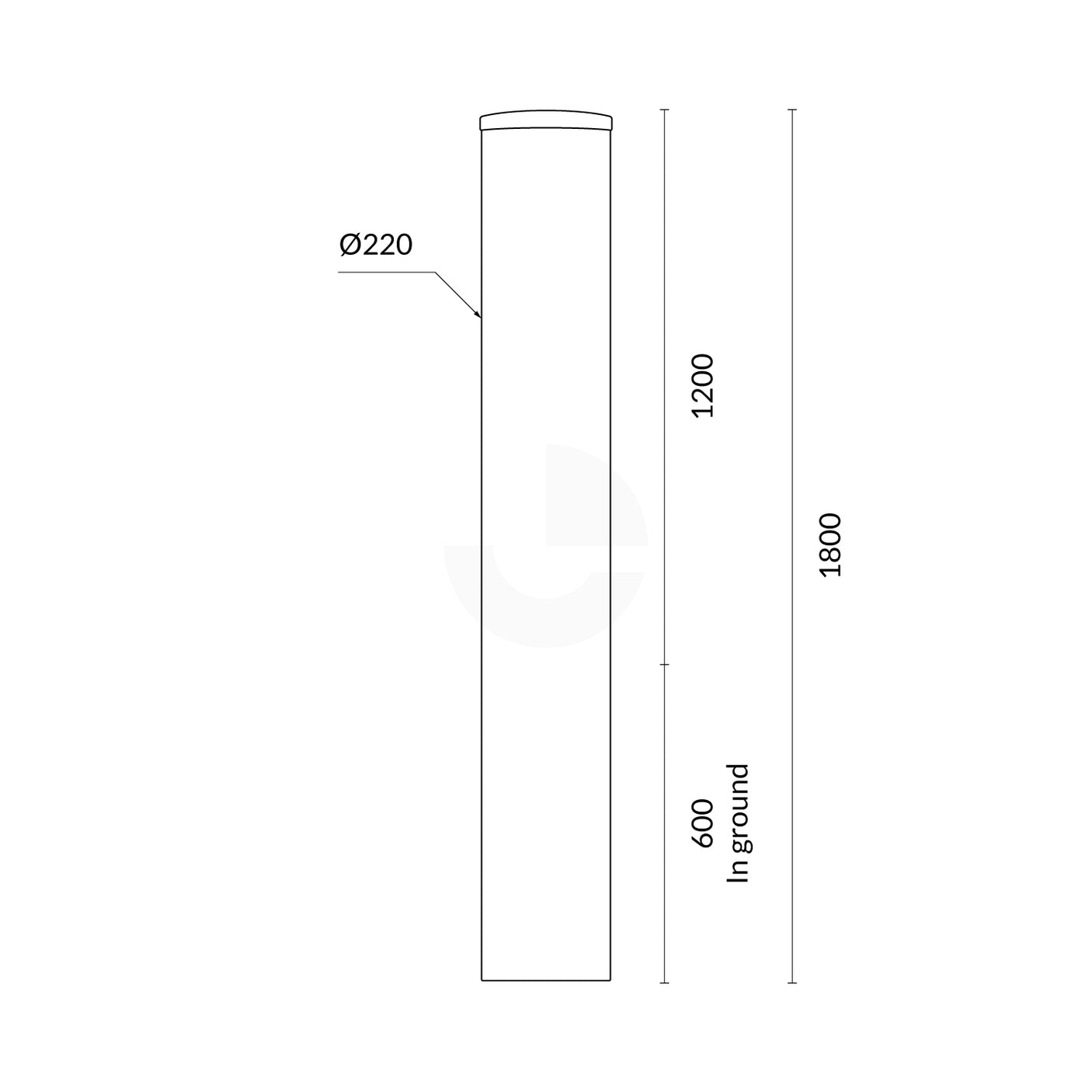 Bollard 220mm In Ground Hot Dipped Galvanised