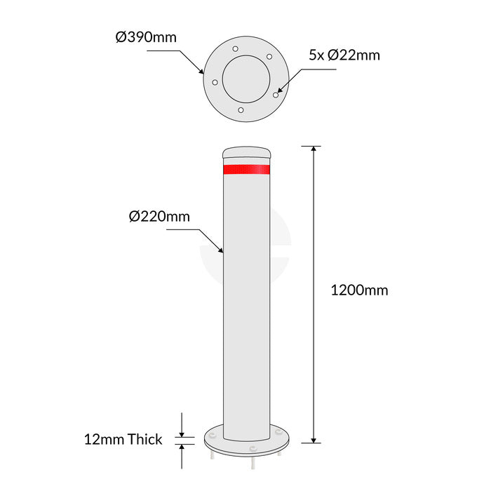 Surface Mounted Bollard 220mm Hot Dipped Galvanised 54 units (Pallet)