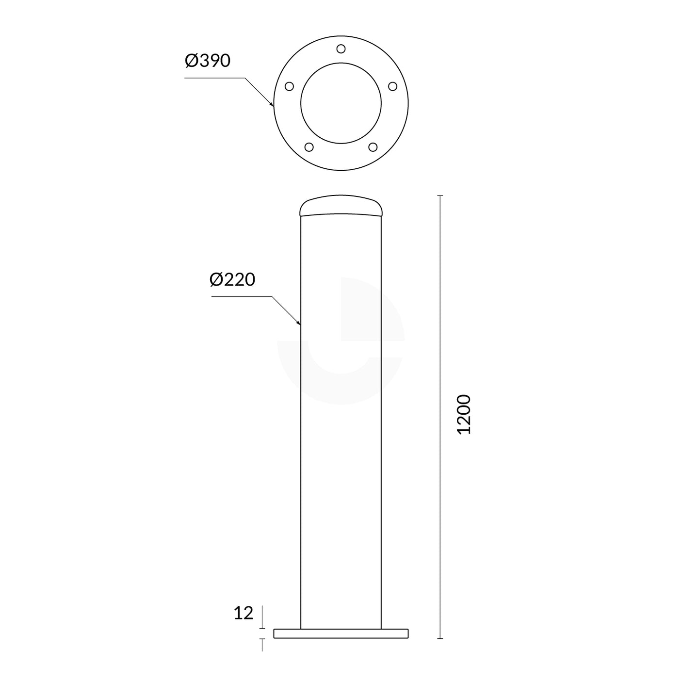 Bollard 220mm Surface Mounted Yellow