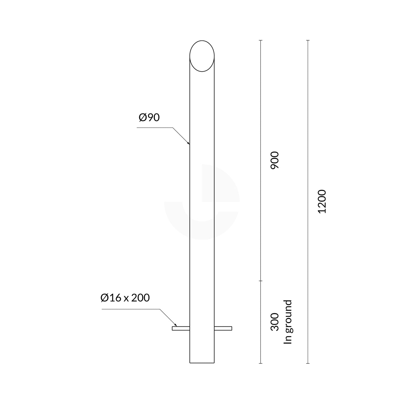 Bollard 90mm In Ground Bevelled Top - Stainless Steel