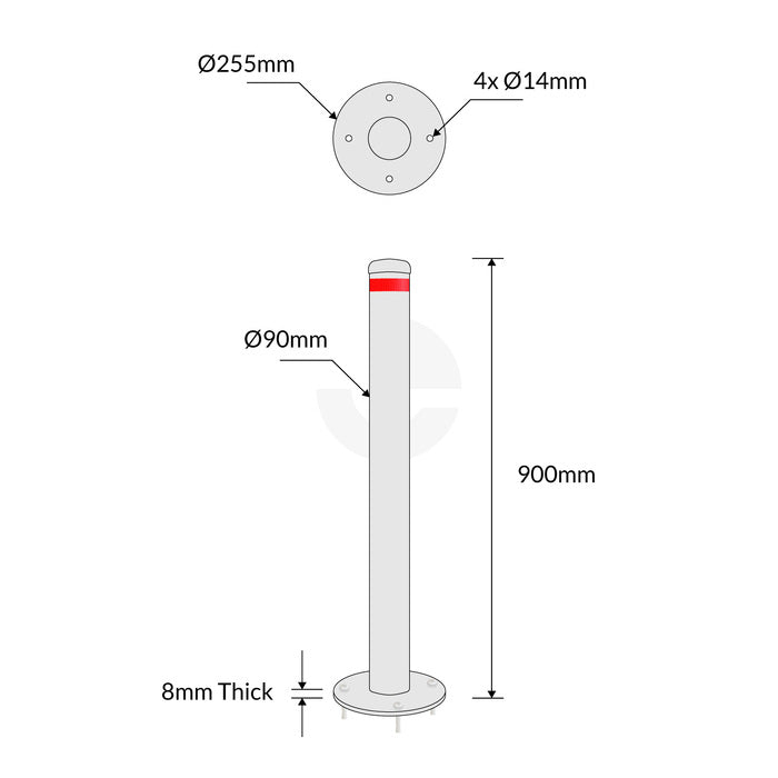 Surface Mounted Bollard 90mm Hot Dipped Galvanised