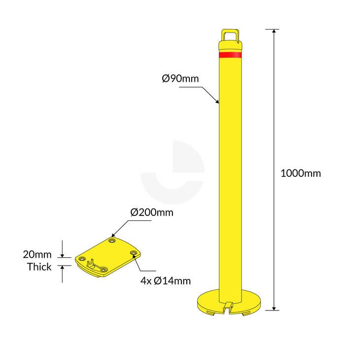 Bollard Removable 90mm Padlock Surface Mount - Yellow