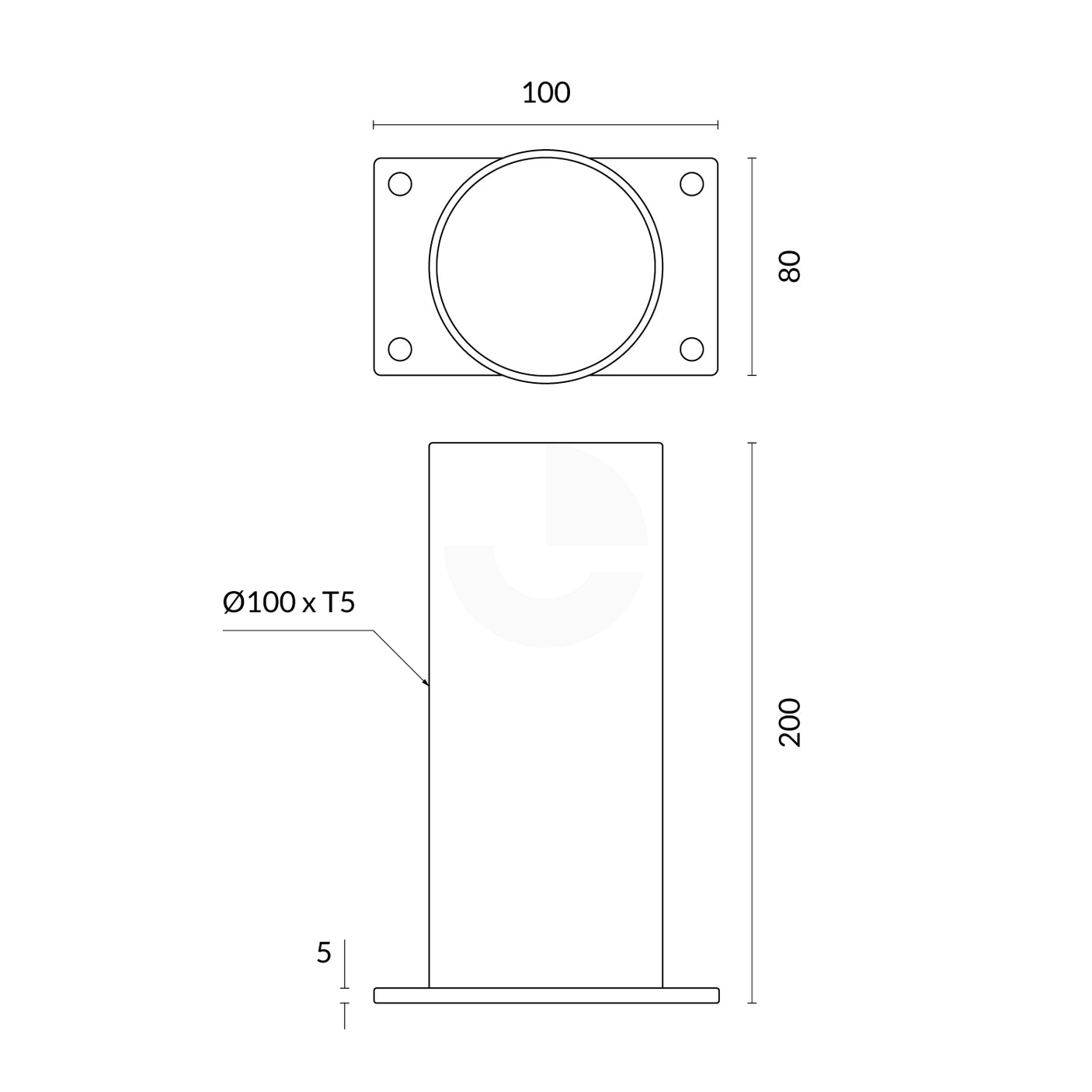 Bollard Base Only 90mm Surface Mounted Removable - Galvanised