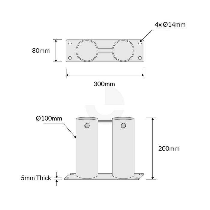 Bollard Double Base Only 90mm Surface Mounted Removable - Galvanised
