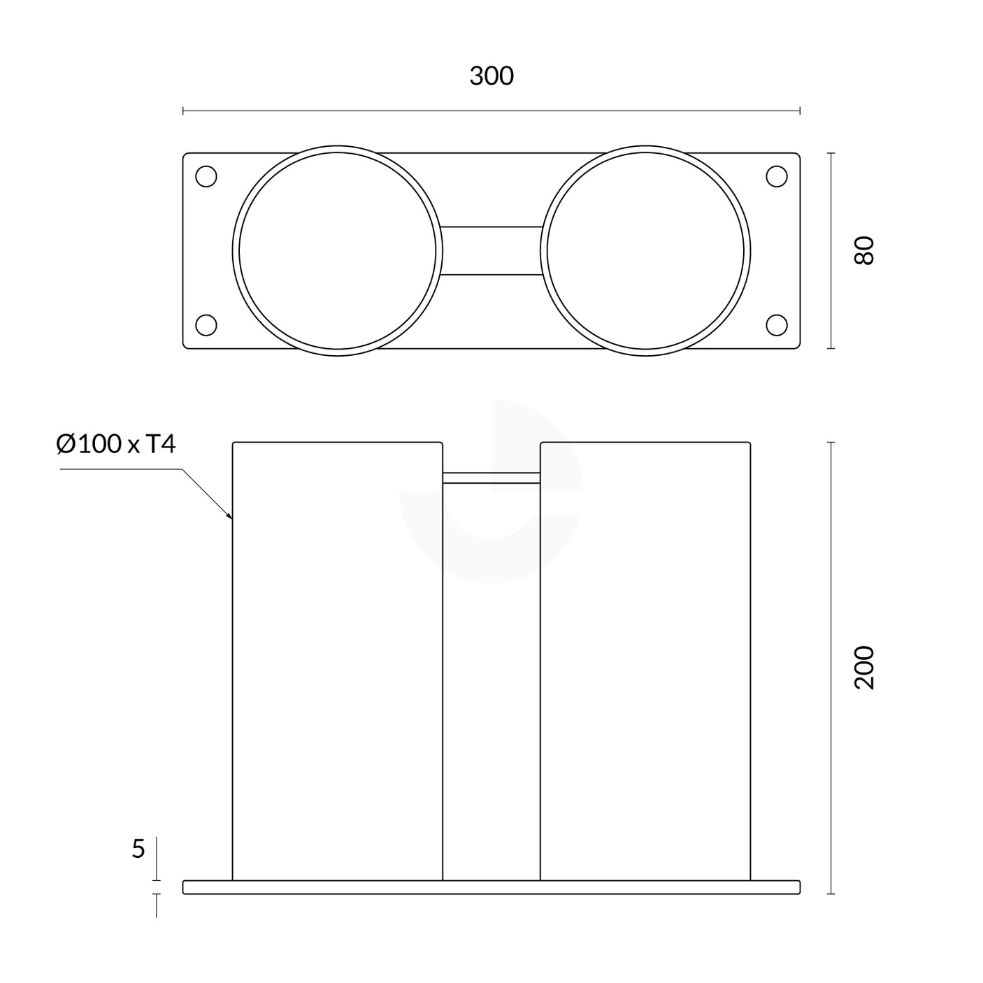 Bollard Double Base Only 90mm Surface Mounted Removable - Galvanised