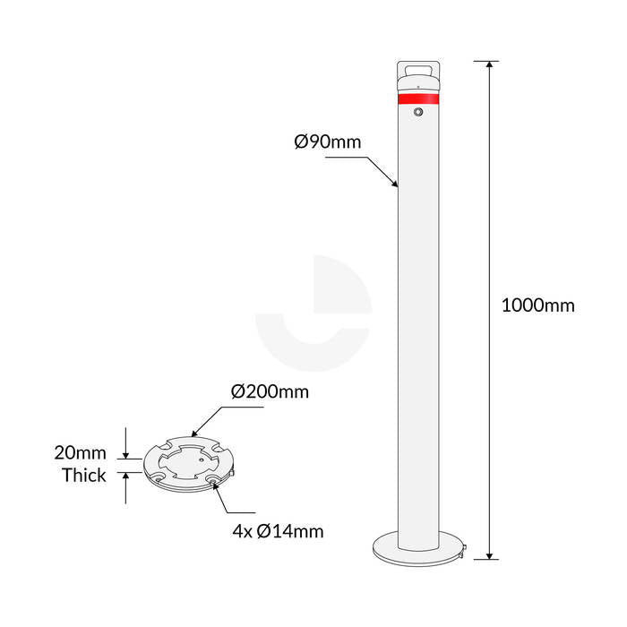 Bollard Removable 90mm Surface Mount - Keyed Alike - White