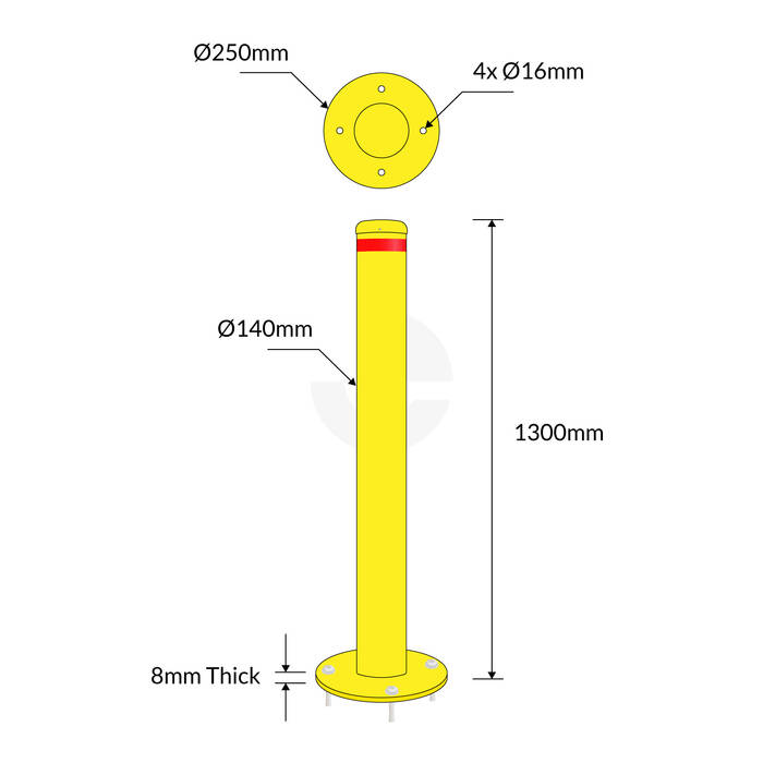 Bollard Flexible 140mm Surface Mounted - Yellow