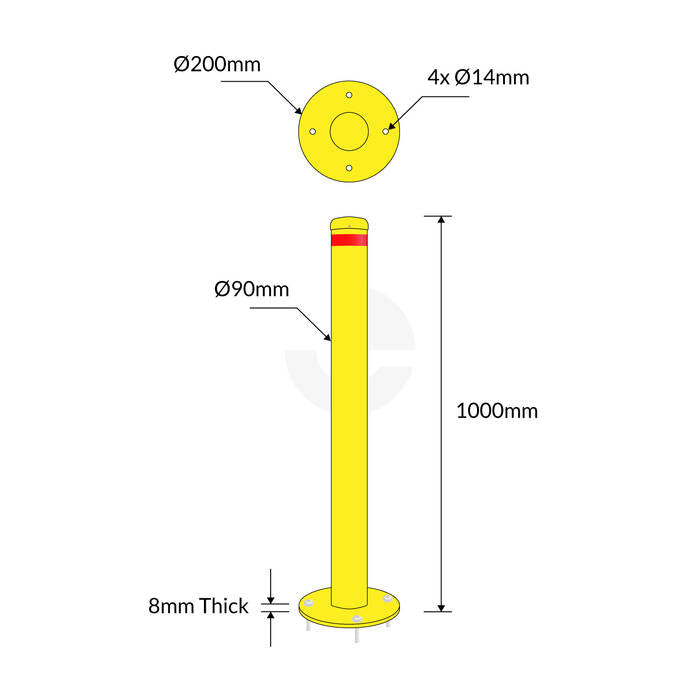Bollard Flexible 90mm Surface Mounted - Yellow