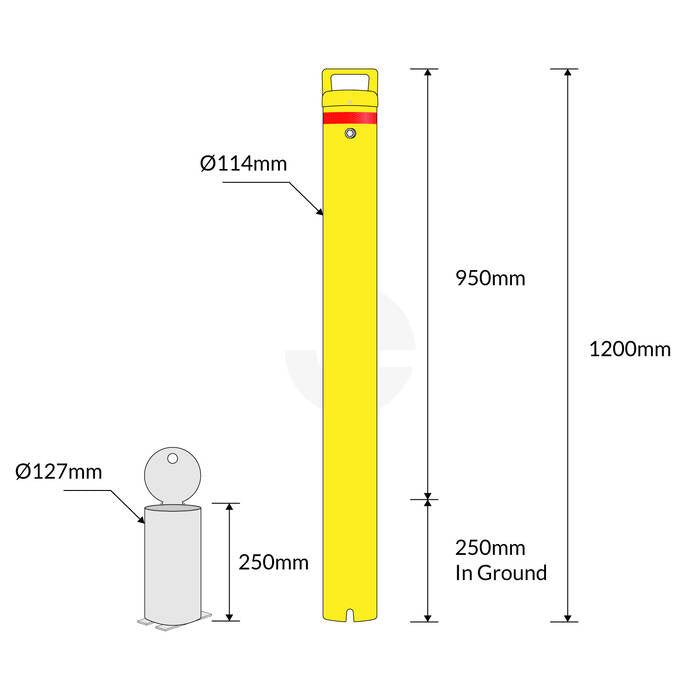 Bollard Heavy Duty - Removable KeyLock 114mm In Ground - Keyed Unique - Yellow