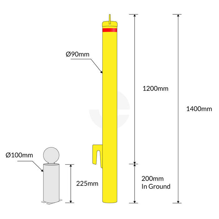 Bollard Heavy Duty - Removable KeyLock 90mm In Ground - Roller Door - Yellow