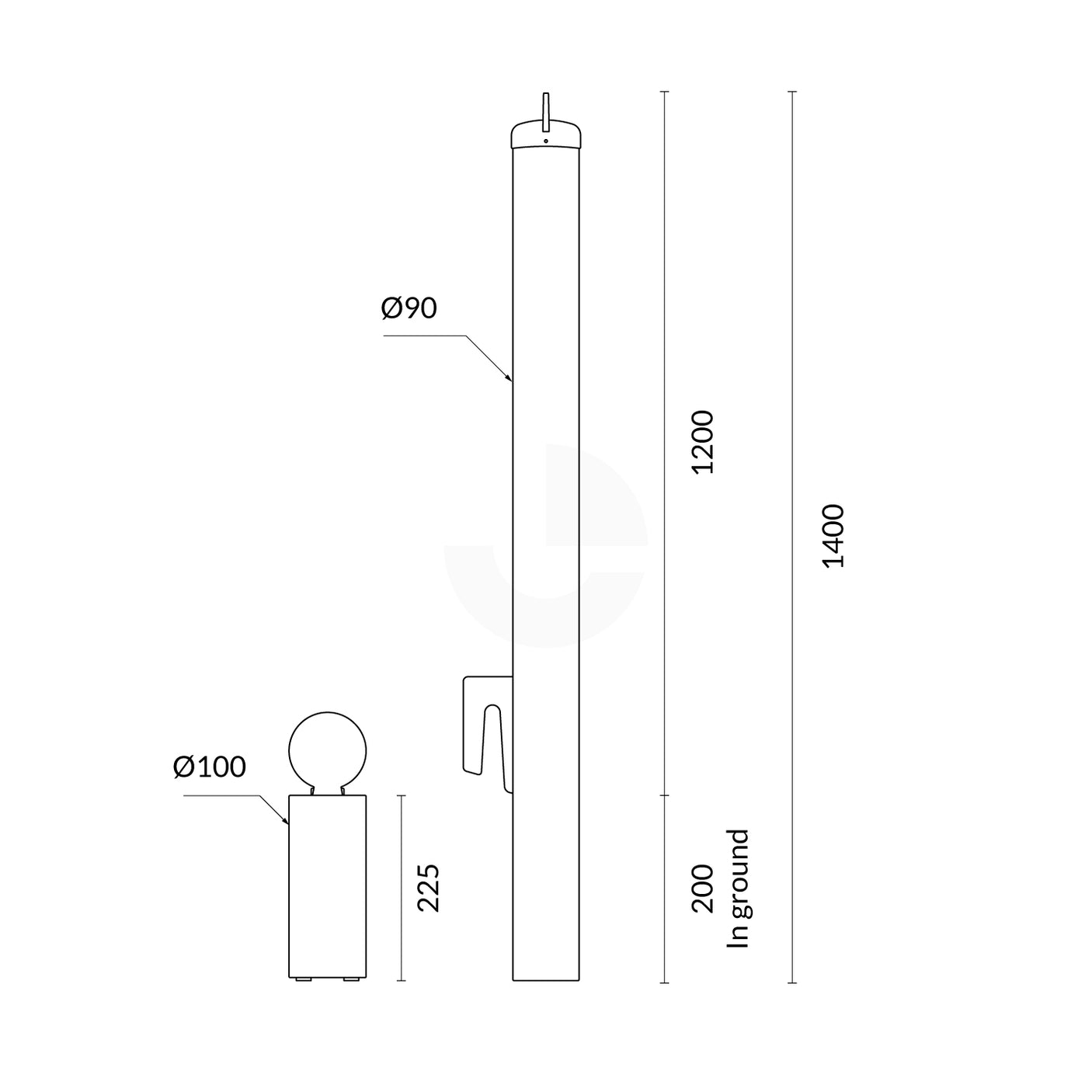 Bollard Heavy Duty - Removable KeyLock 90mm In Ground - Roller Door - Yellow