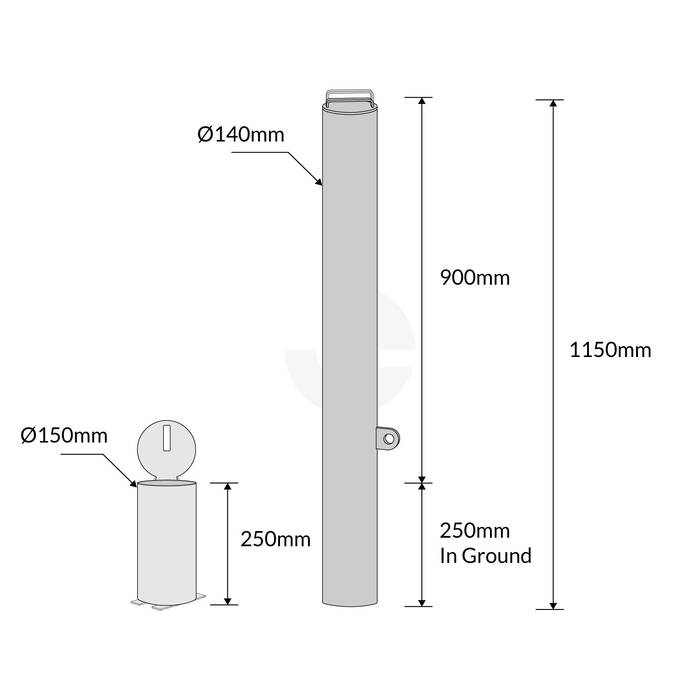Bollard Premium Removable PadLock 140mm In Ground - Stainless Steel 304