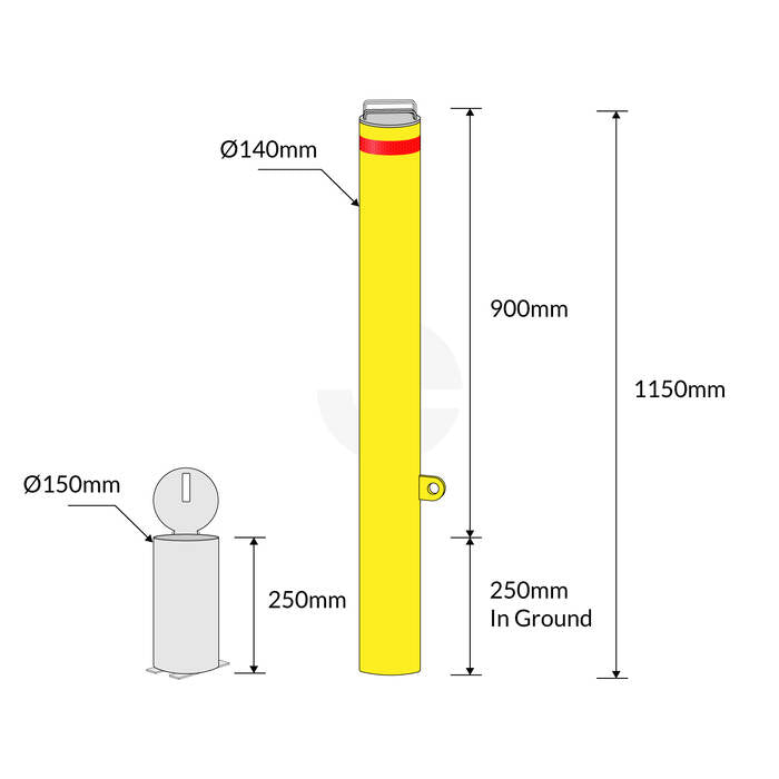 Bollard Premium Removable PadLock 140mm In Ground - Yellow