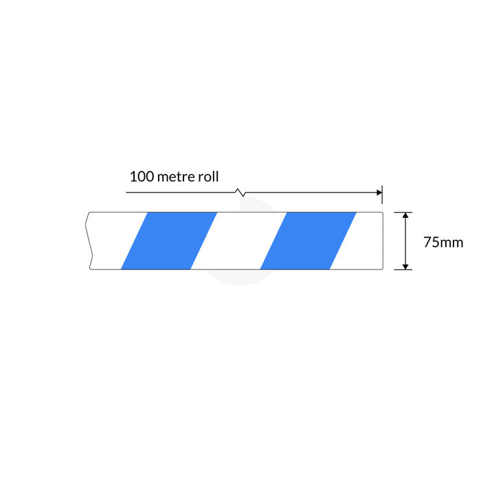 Blue/White Barrier Tape 100m x 75mm