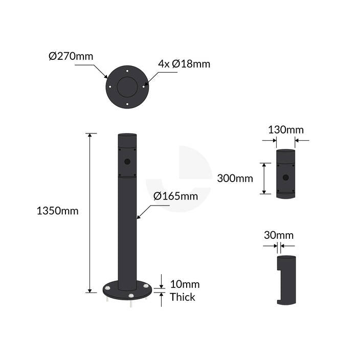 Intercom Bollard Post - 165mm - Black