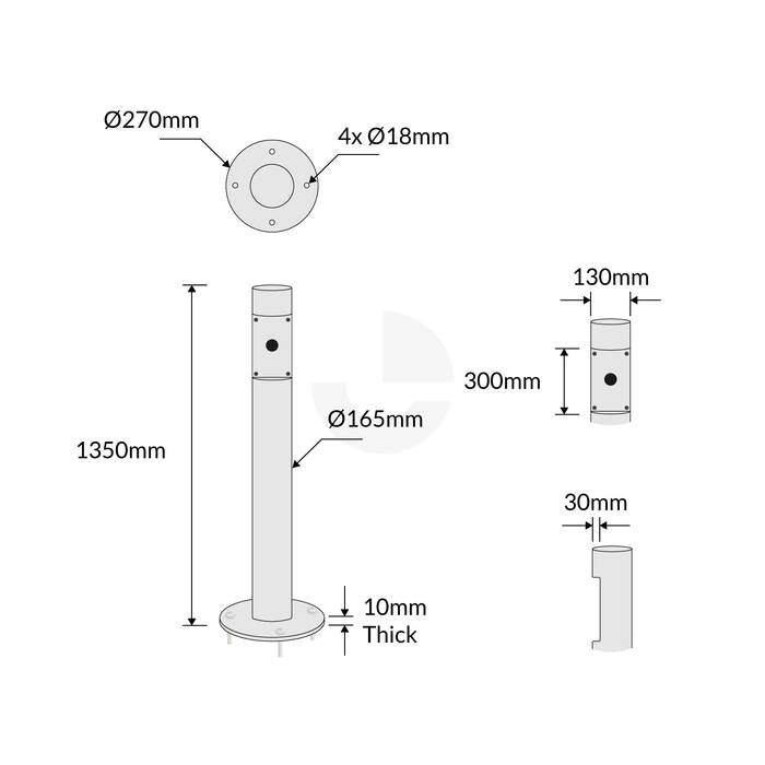 Intercom Bollard Post - 165mm Hot Dipped Galvanised