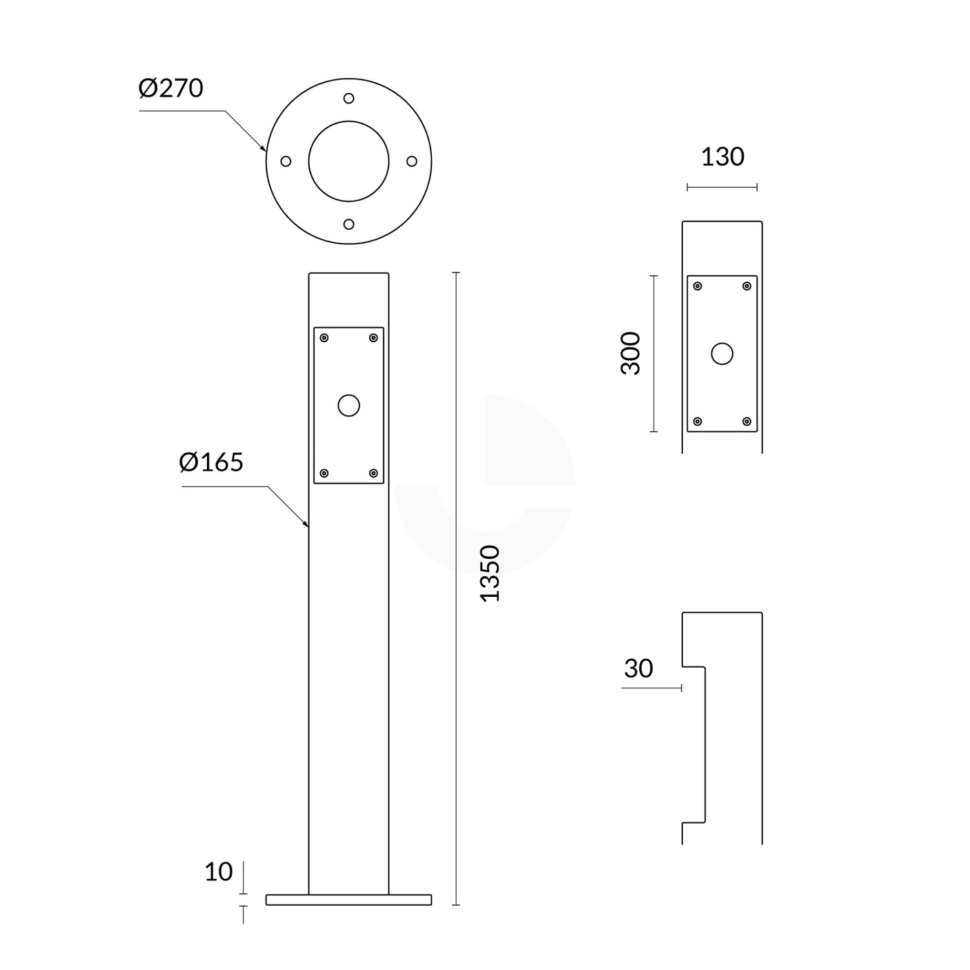 Intercom Bollard Post - 165mm Hot Dipped Galvanised