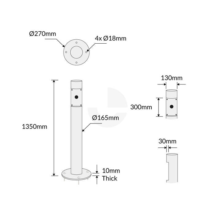 Intercom Bollard Post - 165mm Stainless Steel 304