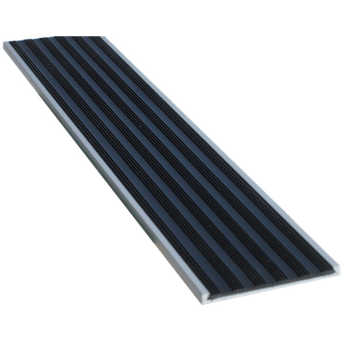 Enforcer Aluminium Recessed Nosing Natural or Black with Ridged PVC Insert - Flat Bar - Per  Metre