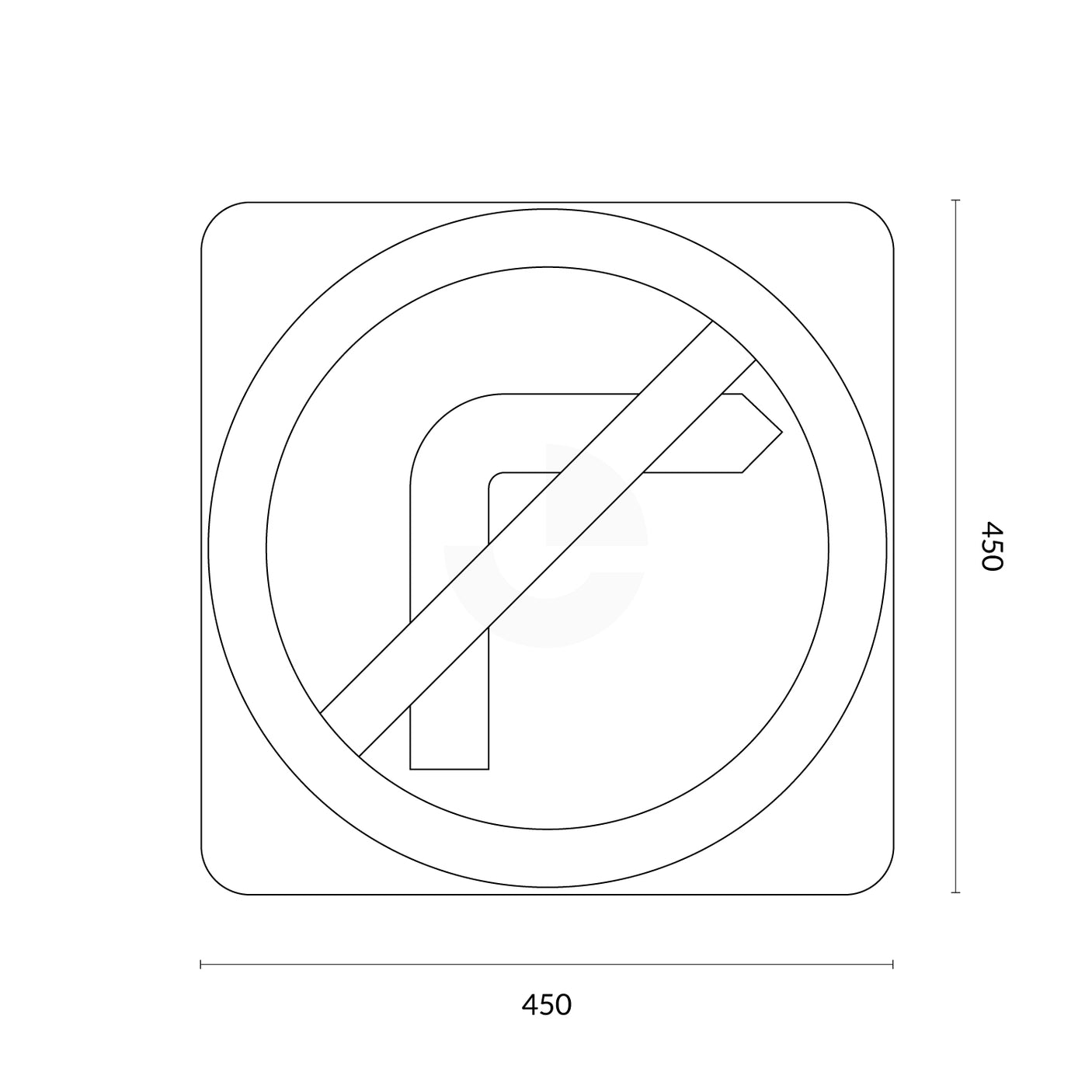 No Right Turn Sign 450x450mm, Aluminium