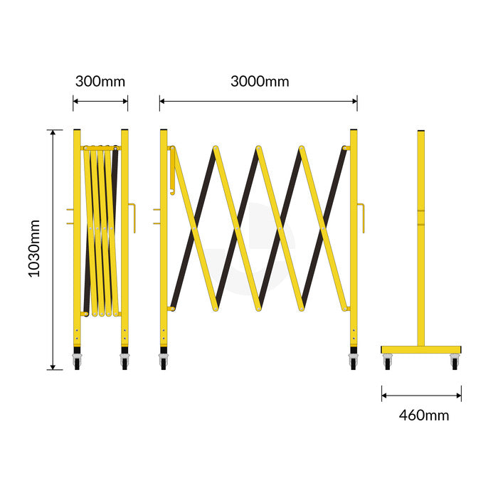 Expandable Safety Barrier Steel - 3000mm Yellow/Black With Wheels