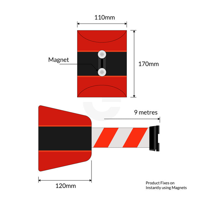 Magnetic Wall Mount Retractable Barrier - Red/White