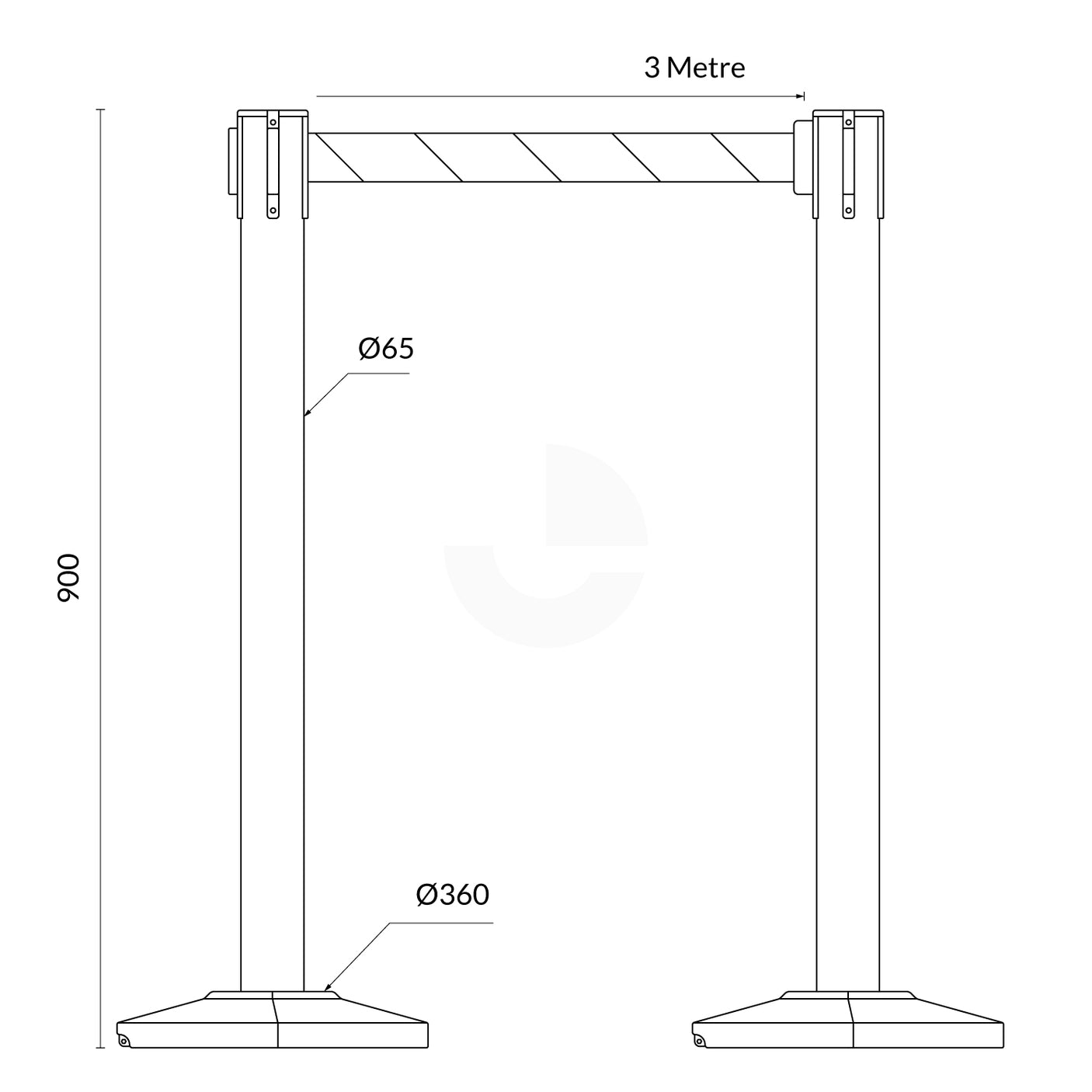 Retractable Belt Barrier Bollard - Red Post, Red/White 2-Post Set