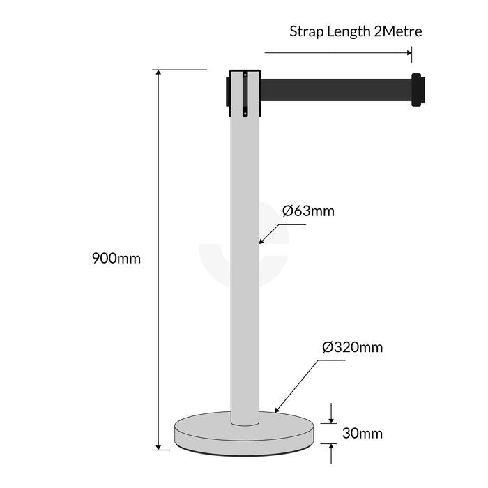 Retractable Belt Barrier Bollard - Stainless Steel - Black