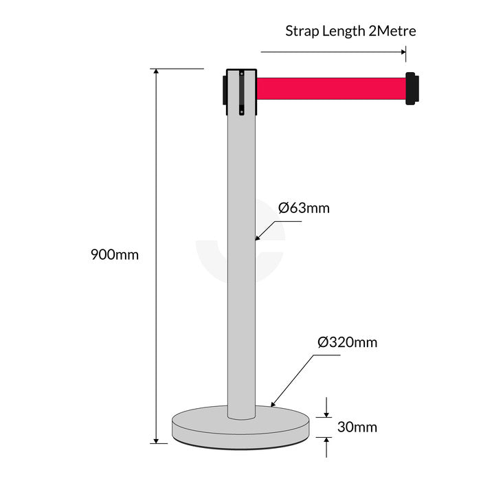 Retractable Belt Barrier Bollard - Stainless Steel - Red