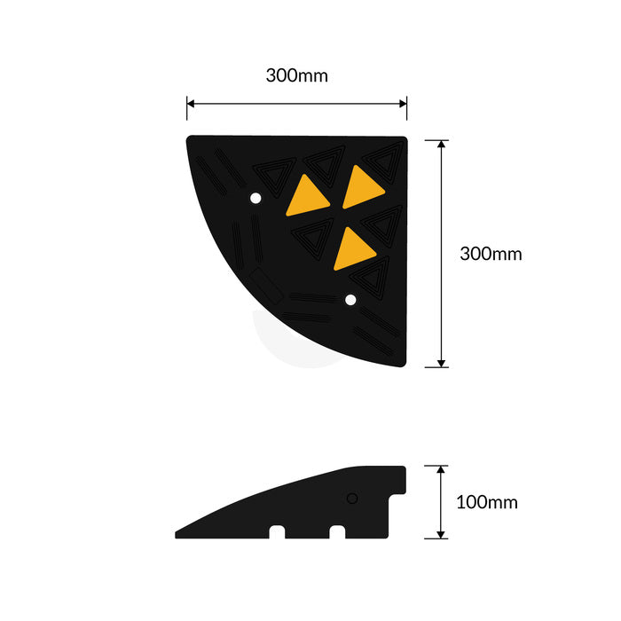 Kerb Ramp Rubber High-Vis Reflectors End - 100mm High