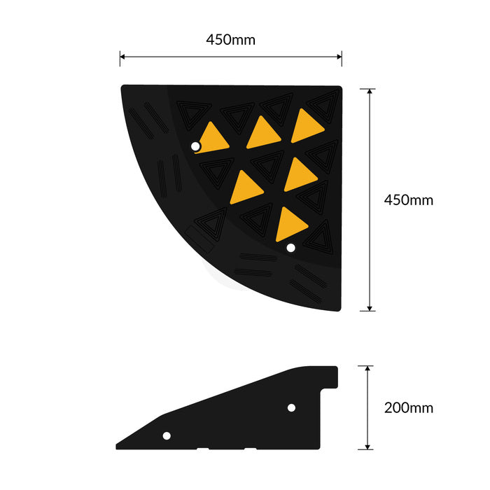Kerb Ramp Rubber High-Vis Reflectors End - 200mm High