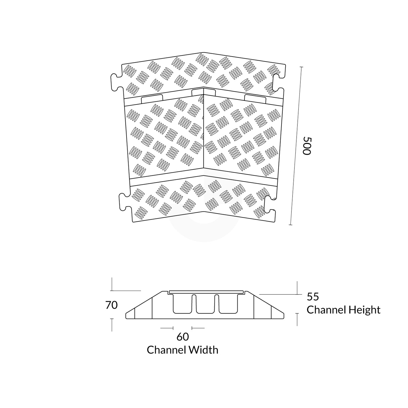 Cable Protector Three Channel Corner - 45 Degree