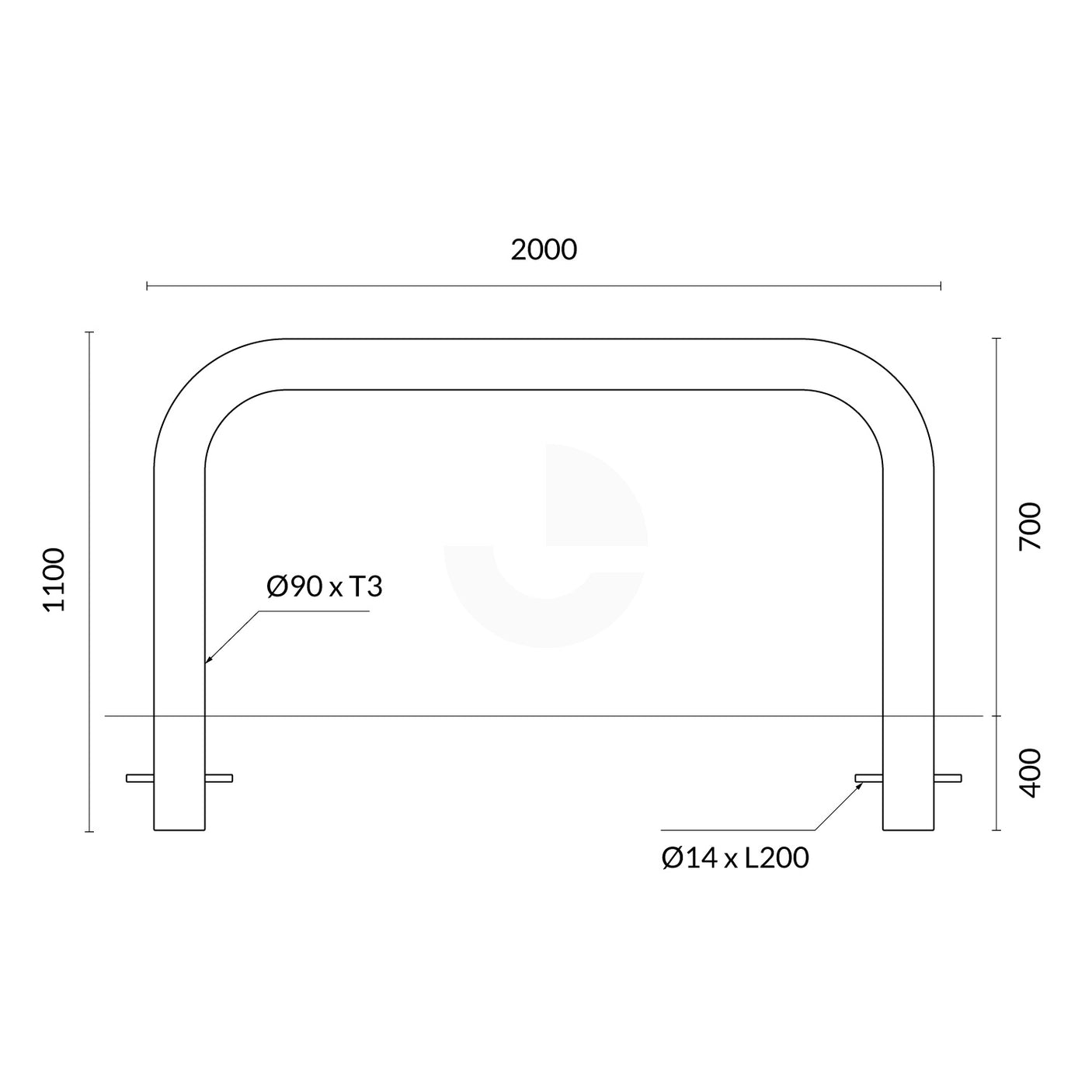 U-Bar Bollard - 90mm x 2 Meter In-Ground - Yellow