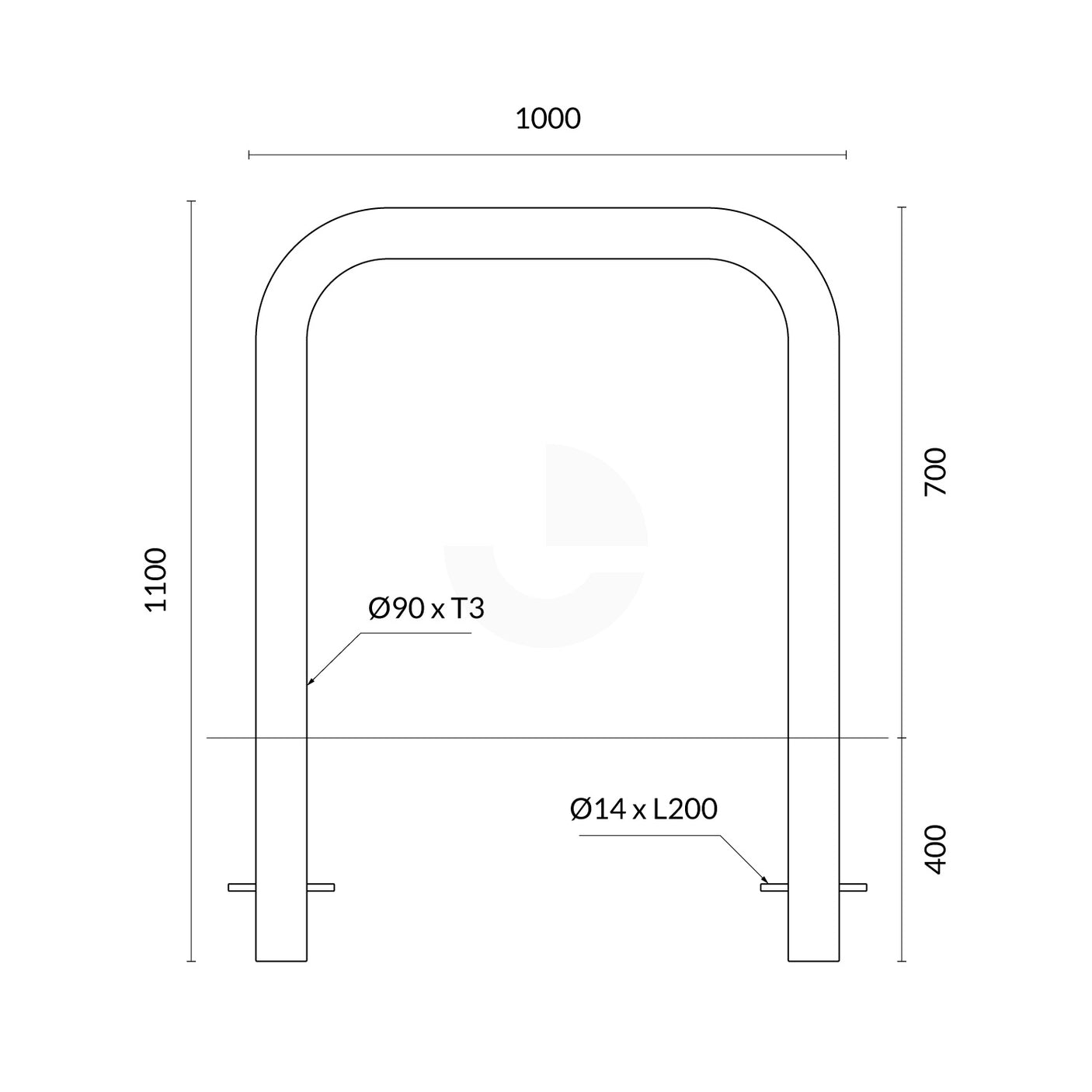 U-Bar Bollard - 90mm In-Ground - Yellow
