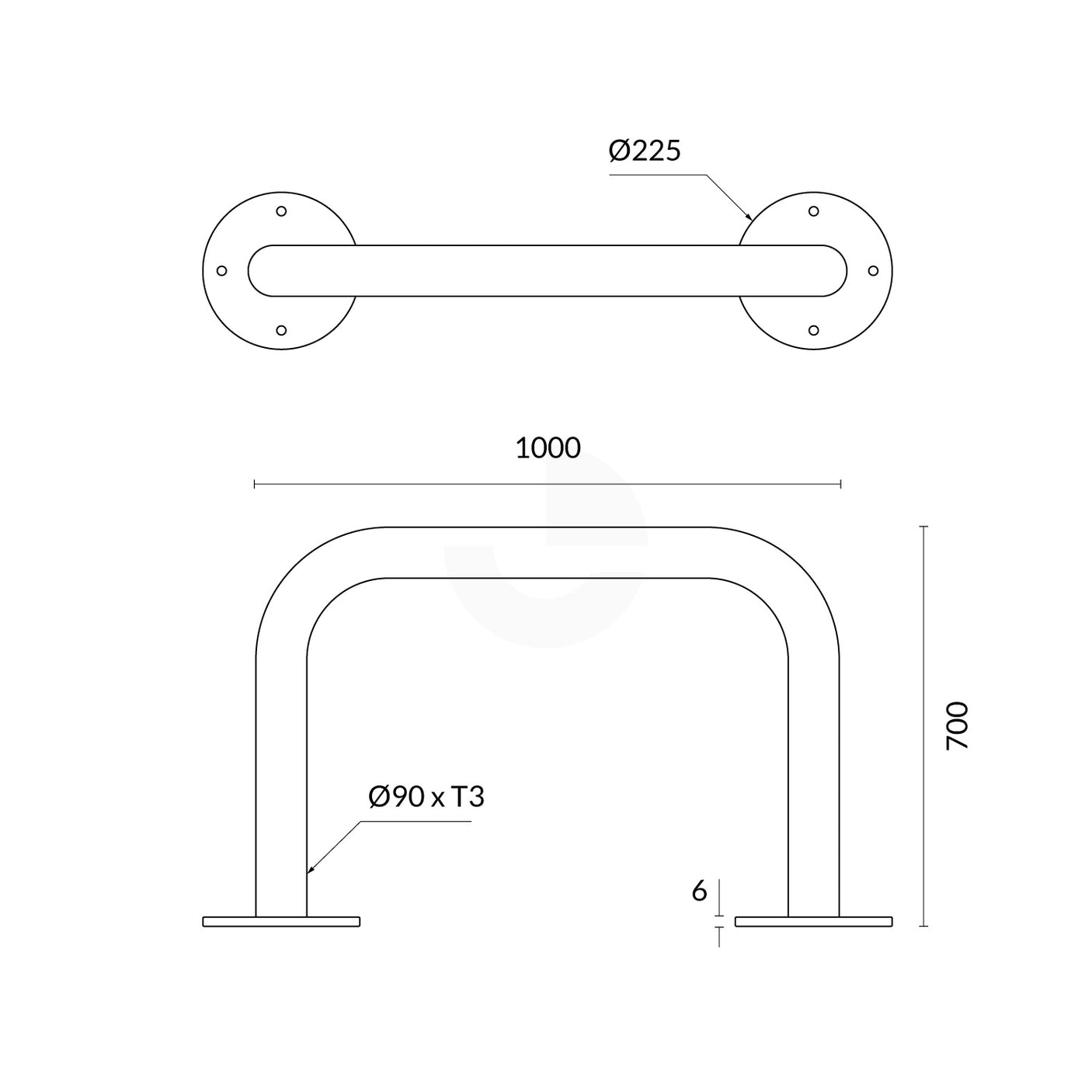 U-Bar Bollard - 90mm Surface Mounted - Galvanised