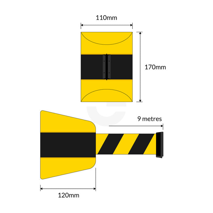 Wall Mount Retractable Barrier  - Black/Yellow