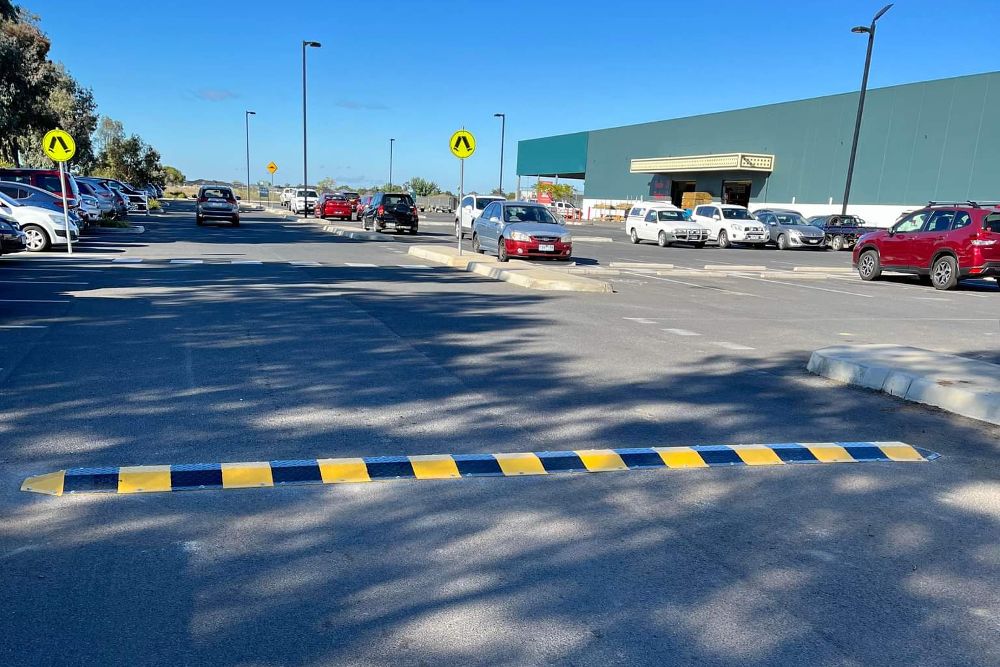 Speed hump on city road improving traffic safety
