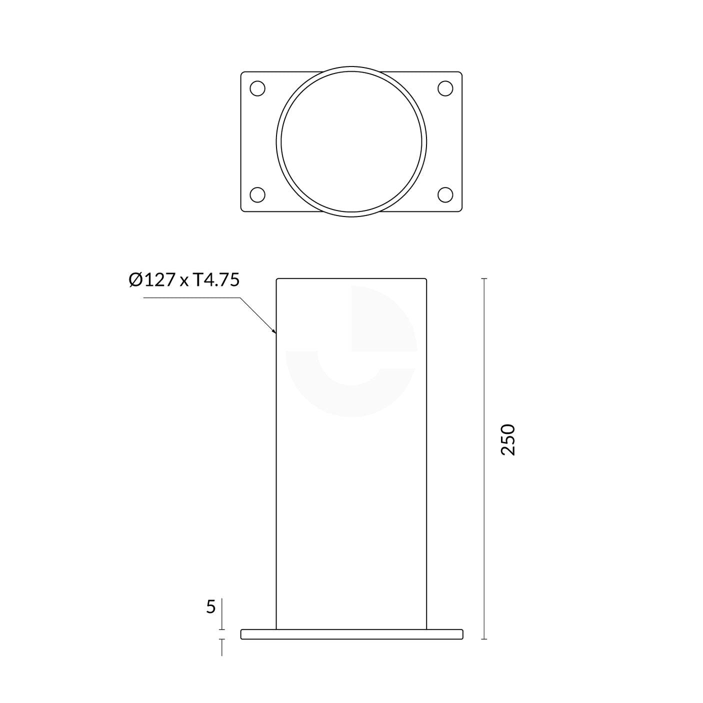 Bollard Base Only 114mm Surface Mounted Removable - Galvanised