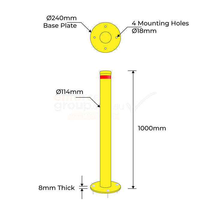 Surface Mounted Bollard 114mm Yellow