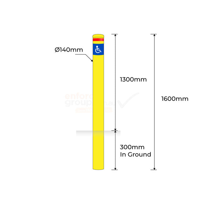 Bollard Disabled 140mm In Ground - Yellow