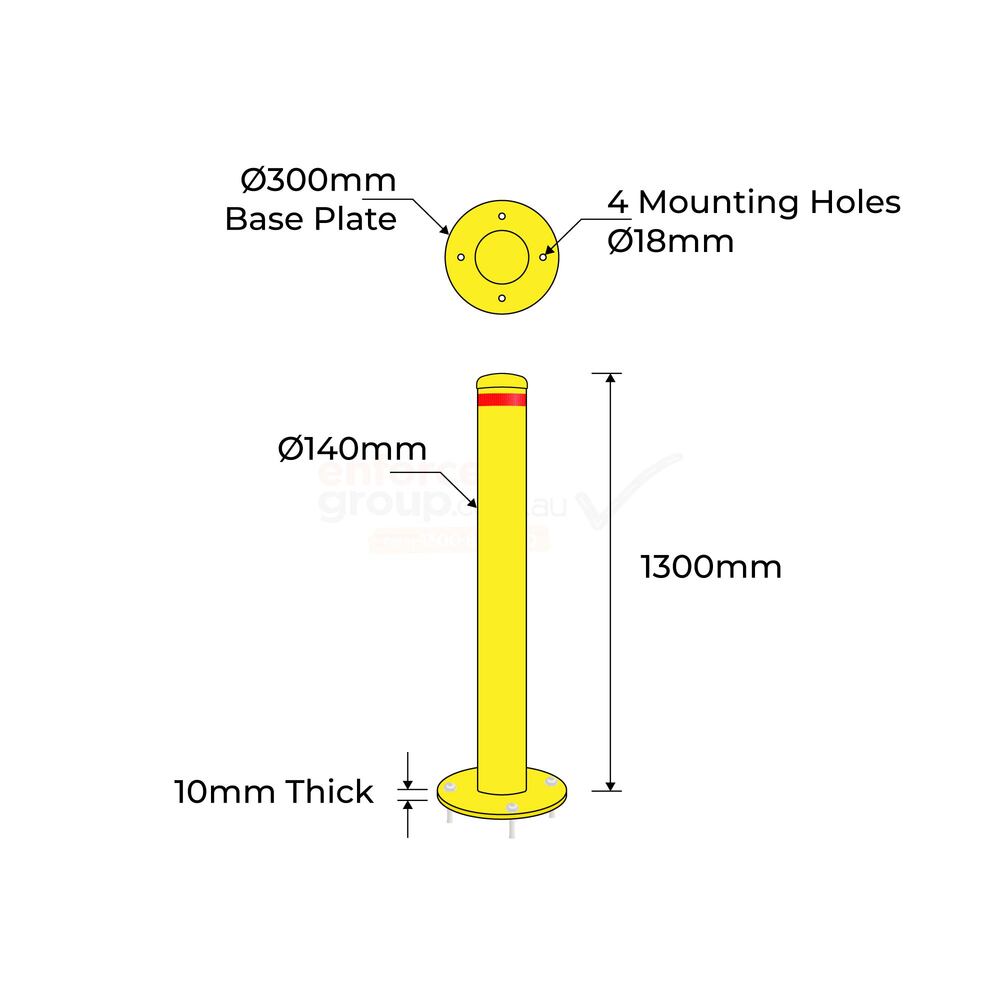 Bollard Disabled Parking 140mm Surface Mounted Yellow