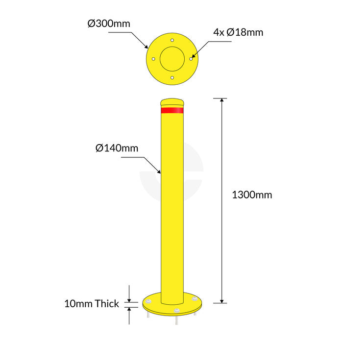 Bollard Disabled Parking 140mm Surface Mounted Yellow