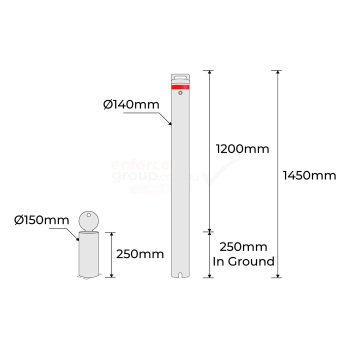 Bollard Removable KeyLock 140mm In Ground - Galvanised